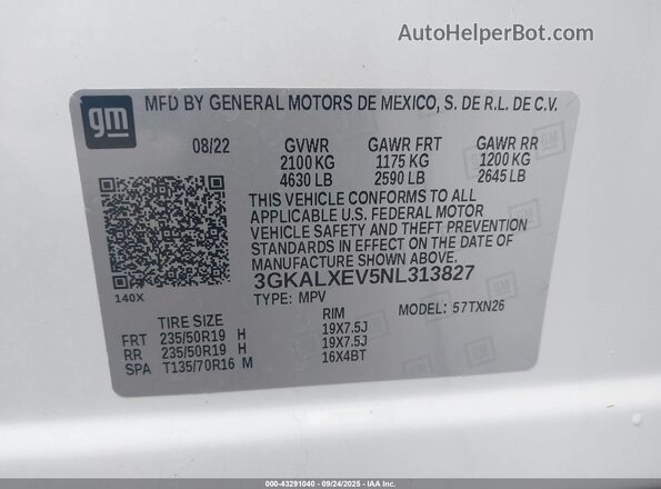 3GKALXEV5NL313827 2022 GMC TERRAIN Белый Вид подкапотного пространства