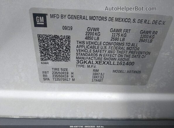 3GKALXEXXLL161400 2020 GMC TERRAIN Silver Вид підкапотного простору