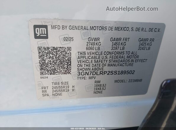 3GN7DLRP2SS189502 2025 CHEVROLET EQUINOX Белый 