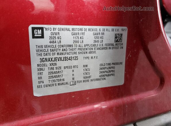 3GNAXJEVXJS543125 2018 CHEVROLET EQUINOX Red 