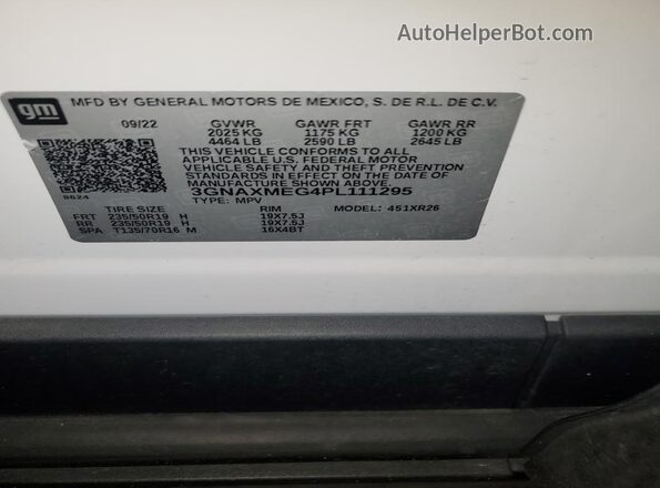 3GNAXMEG4PL111295 2023 CHEVROLET EQUINOX White 