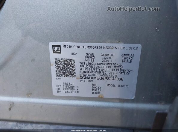 3GNAXMEG6PS133336 2023 CHEVROLET EQUINOX Gray Widok komory silnika