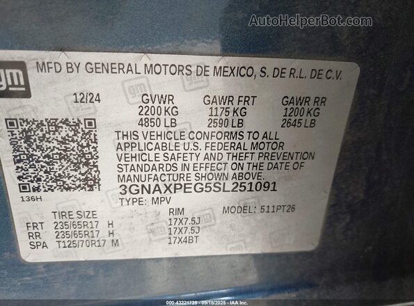3GNAXPEG5SL251091 2025 CHEVROLET EQUINOX Light Blue 