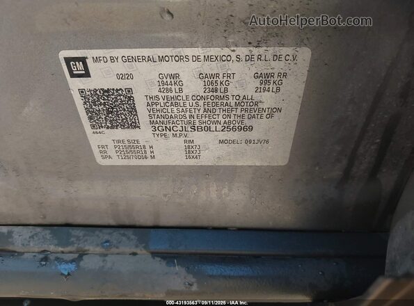 3GNCJLSB0LL256969 2020 CHEVROLET TRAX Gray Vista del compartimento del motor