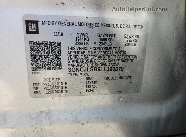 3GNCJLSB9LL190678 2020 CHEVROLET TRAX Silver Widok komory silnika
