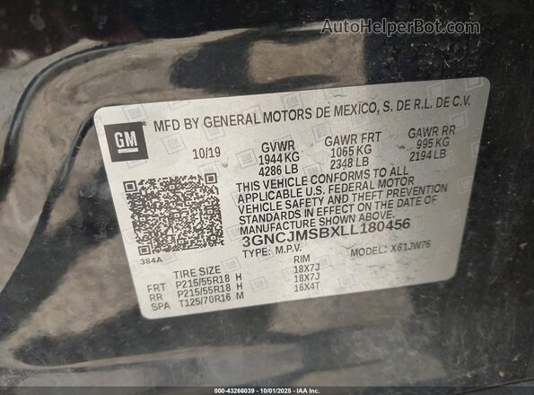 3GNCJMSBXLL180456 2020 CHEVROLET TRAX Black Вид підкапотного простору