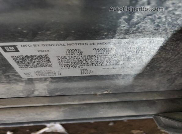 3GNCJPSB1LL132944 2020 CHEVROLET TRAX Gray Widok naklejki z numerem VIN