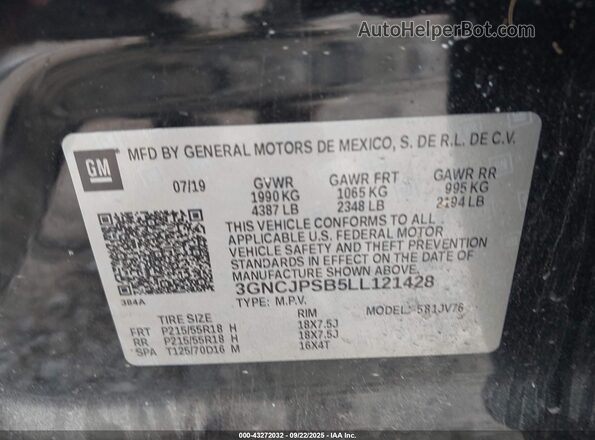 3GNCJPSB5LL121428 2020 CHEVROLET TRAX Gray Vista del compartimento del motor