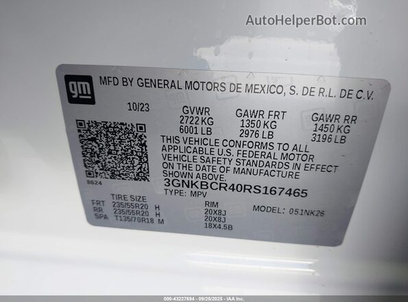 3GNKBCR40RS167465 2024 CHEVROLET BLAZER White Engine compartment view