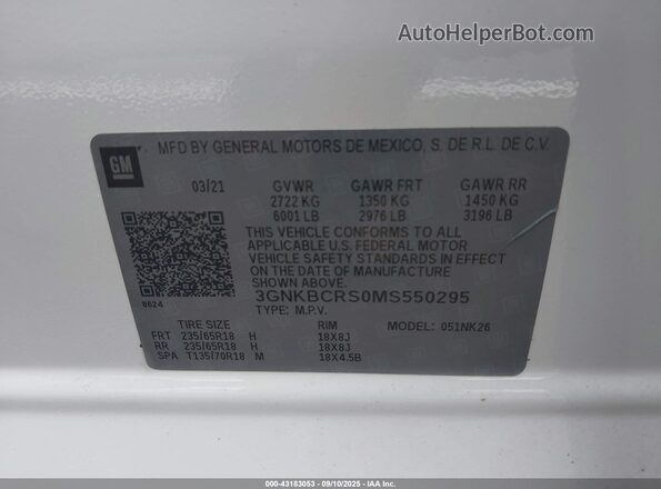 3GNKBCRS0MS550295 2021 CHEVROLET BLAZER White Widok komory silnika