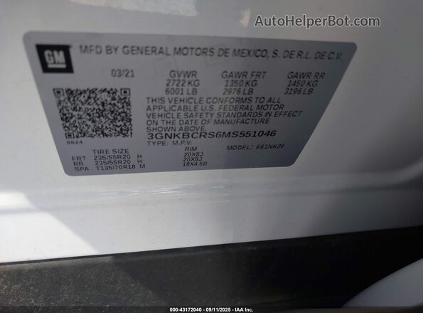 3GNKBCRS6MS551046 2021 CHEVROLET BLAZER White Vista del compartimento del motor
