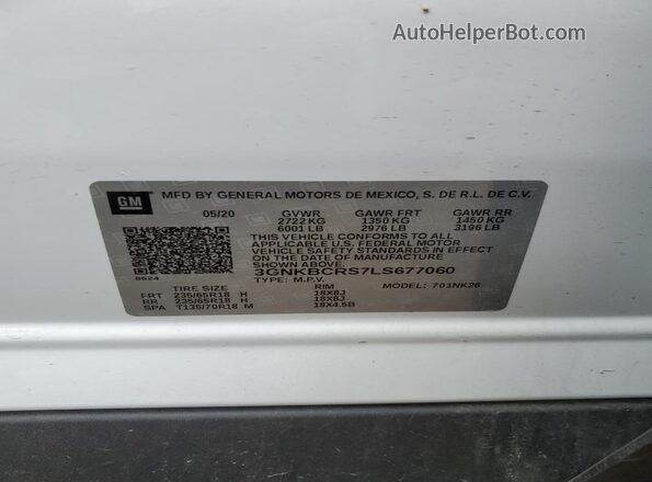 3GNKBCRS7LS677060 2020 CHEVROLET BLAZER Белый Панорамный вид салона 360°