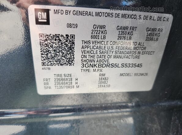 3GNKBDRS5LS533545 2020 CHEVROLET BLAZER Black Engine compartment view