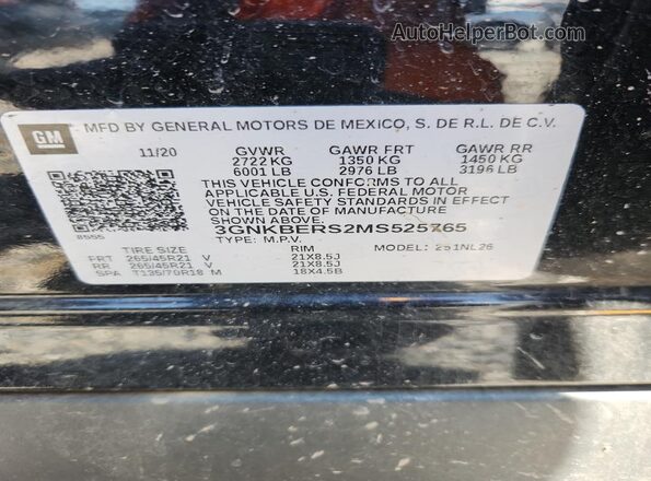 3GNKBERS2MS525765 2021 CHEVROLET BLAZER Black VIN კოდის სტიკერის ხედი