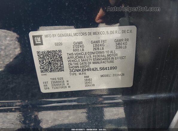 3GNKBHR42LS641890 2020 CHEVROLET BLAZER Blue Widok komory silnika