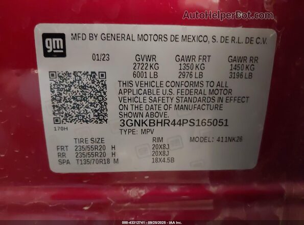 3GNKBHR44PS165051 2023 CHEVROLET BLAZER Red Vista del compartimento del motor