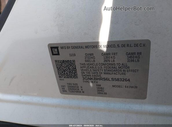 3GNKBHRS6LS583264 2020 CHEVROLET BLAZER White Vista del compartimento del motor