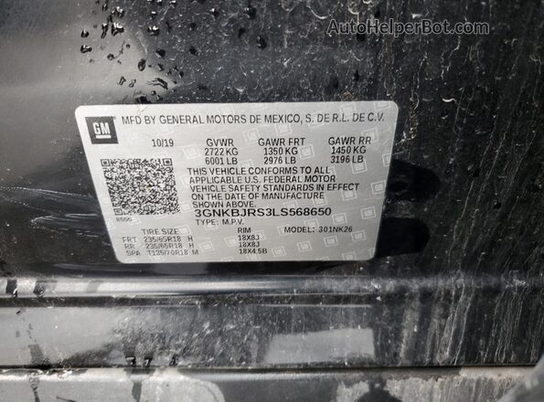 3GNKBJRS3LS568650 2020 CHEVROLET BLAZER Black 360 interior view