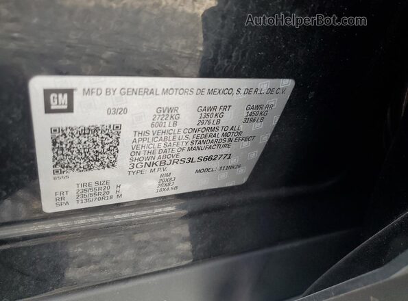 3GNKBJRS3LS662771 2020 CHEVROLET BLAZER Черный Вид наклейки с VIN-кодом