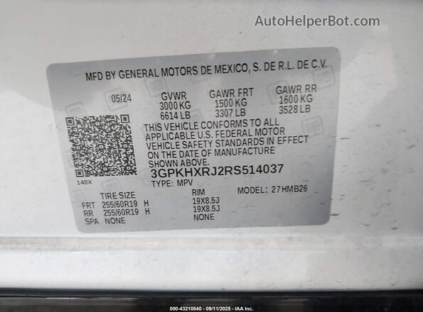 3GPKHXRJ2RS514037 2024 HONDA PROLOGUE White ძრავის განყოფილების ხედი