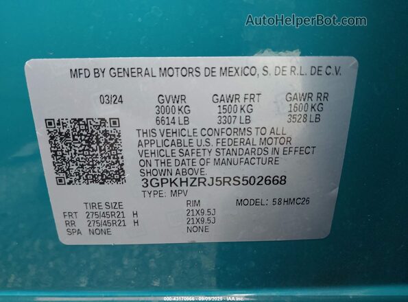 3GPKHZRJ5RS502668 2024 HONDA PROLOGUE Бирюзовый Вид подкапотного пространства