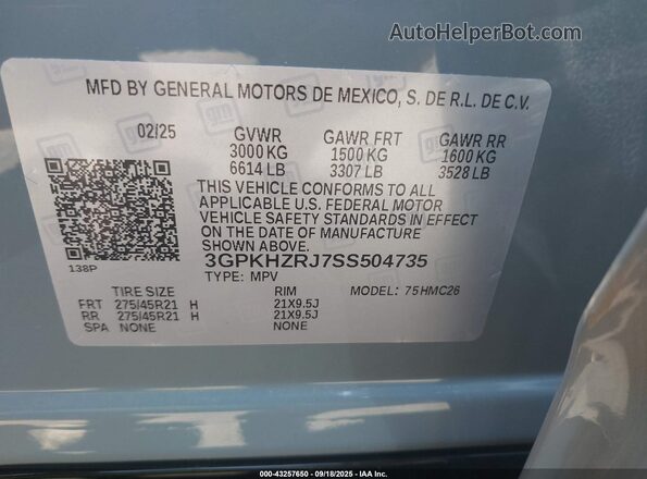 3GPKHZRJ7SS504735 2025 HONDA PROLOGUE Light Blue ძრავის განყოფილების ხედი