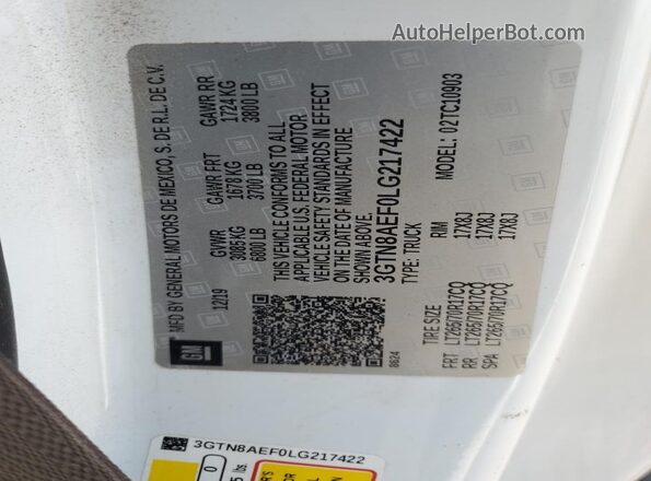 3GTN8AEF0LG217422 2020 GMC SIERRA White Vista del compartimento del motor