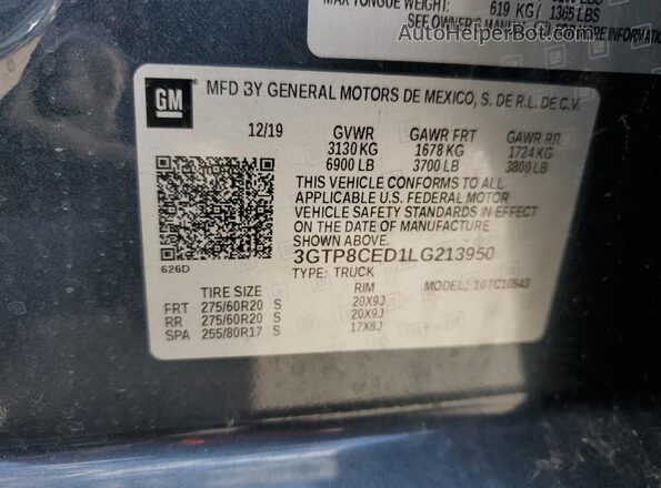 3GTP8CED1LG213950 2020 GMC SIERRA Charcoal ძრავის განყოფილების ხედი