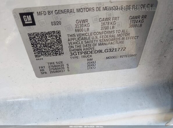3GTP8DED9LG321772 2020 GMC SIERRA White Widok komory silnika