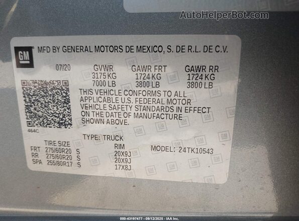 3GTP9EEL2LG399434 2020 GMC SIERRA Gray Շարժիչի բաժամունքի տեսք