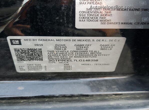 3GTP9EEL7LG148358 2020 GMC SIERRA Черный Вид подкапотного пространства