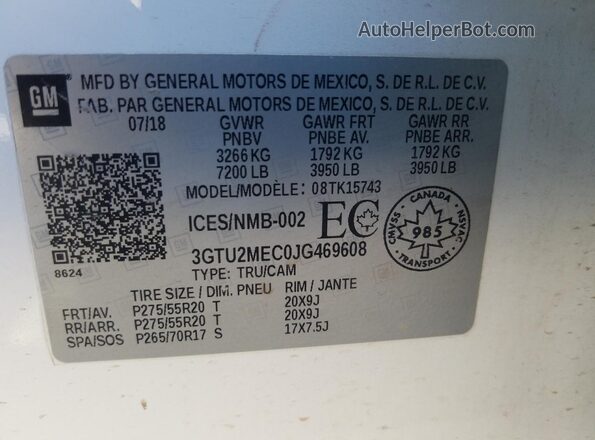 3GTU2MEC0JG469608 2018 GMC SIERRA White 