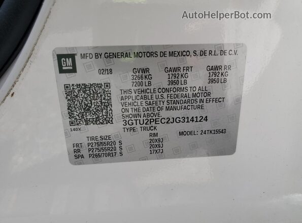 3GTU2PEC2JG314124 2018 GMC SIERRA White 