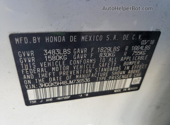 3HGGK5H48JM736536 2018 HONDA FIT White 