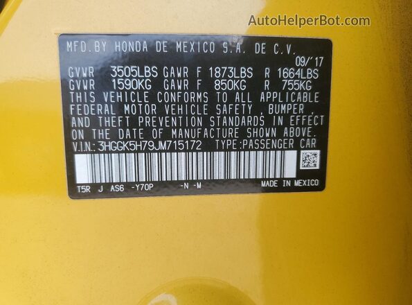 3HGGK5H79JM715172 2018 HONDA FIT Yellow 