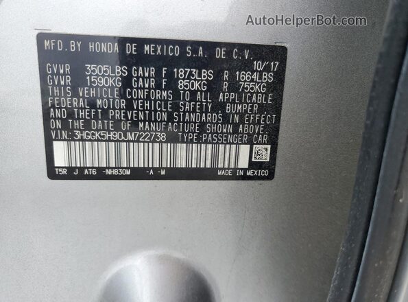 3HGGK5H90JM722738 2018 HONDA FIT Серебряный 