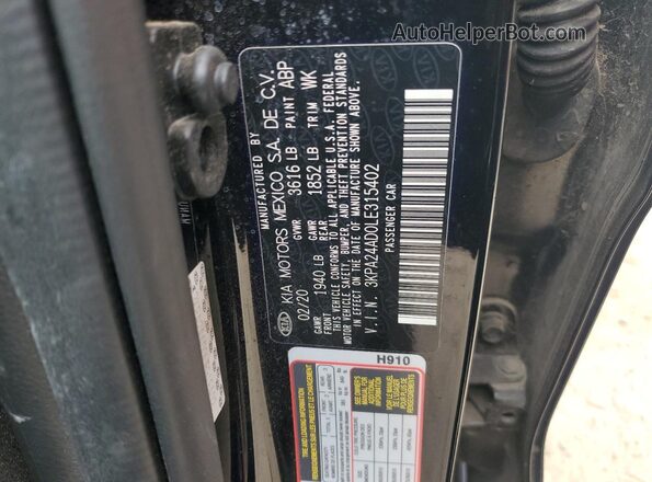 3KPA24AD0LE315402 2020 KIA RIO Black Vista de la etiqueta del VIN