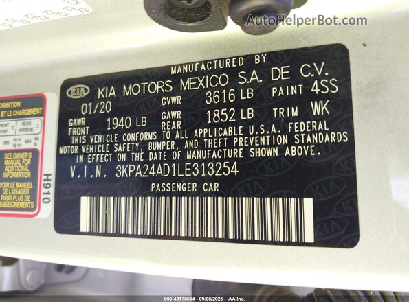 3KPA24AD1LE313254 2020 KIA RIO Silver Engine compartment view