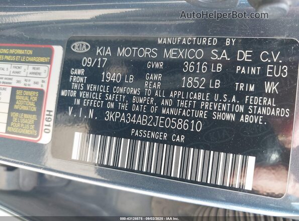 3KPA34AB2JE058610 2018 KIA RIO Blue 