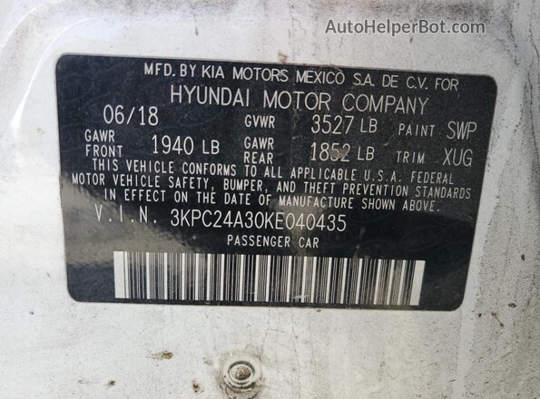 3KPC24A30KE040435 2019 HYUNDAI ACCENT White ძრავის განყოფილების ხედი