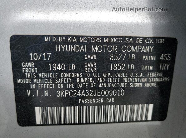 3KPC24A32JE009010 2018 HYUNDAI ACCENT Silver 