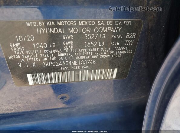 3KPC24A64ME133746 2021 HYUNDAI ACCENT Blue Вид підкапотного простору