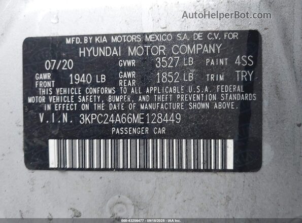 3KPC24A66ME128449 2021 HYUNDAI ACCENT Silver 