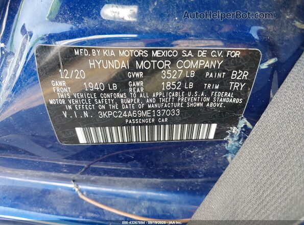 3KPC24A69ME137033 2021 HYUNDAI ACCENT Blue Շարժիչի բաժամունքի տեսք