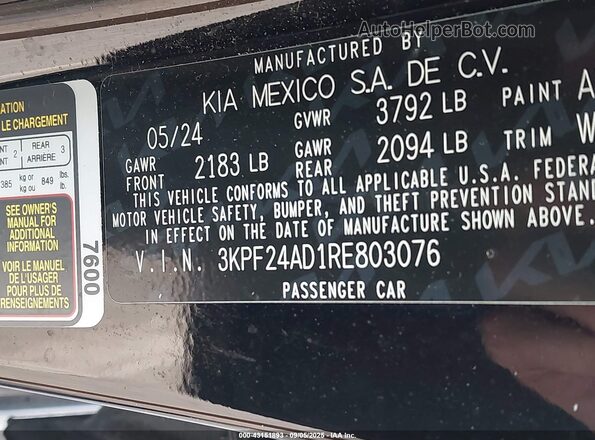 3KPF24AD1RE803076 2024 KIA FORTE Черный Вид подкапотного пространства