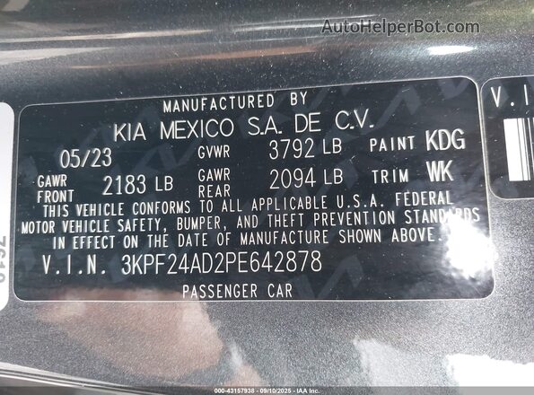 3KPF24AD2PE642878 2023 KIA FORTE Gray Vista del compartimento del motor