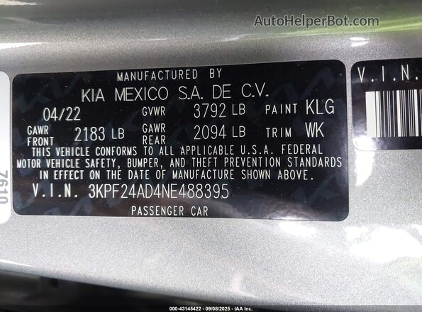 3KPF24AD4NE488395 2022 KIA FORTE Серый Вид подкапотного пространства