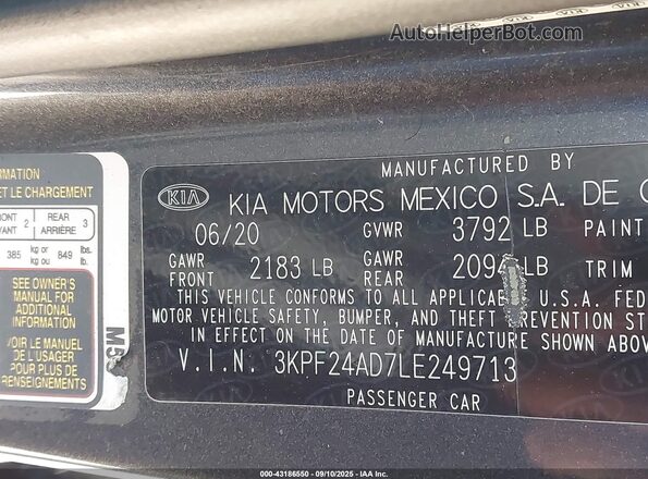 3KPF24AD7LE249713 2020 KIA FORTE Gray Engine compartment view