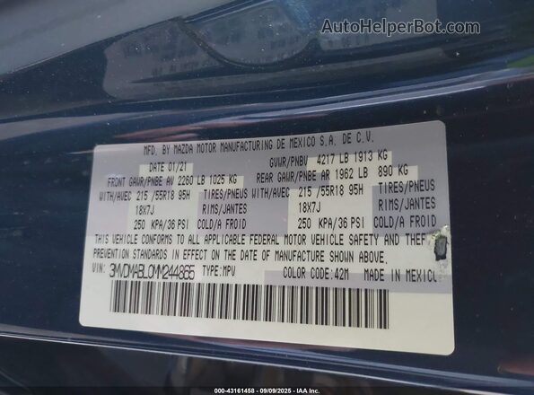 3MVDMABL0MM244865 2021 MAZDA CX-30 Синий Вид подкапотного пространства