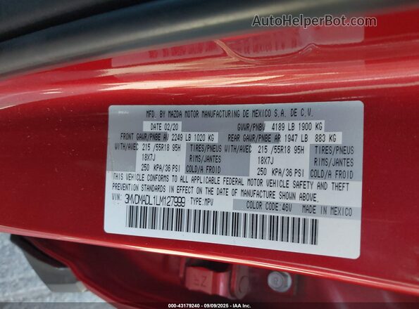 3MVDMADL1LM127999 2020 MAZDA CX-30 Red ძრავის განყოფილების ხედი